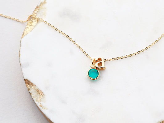 Initial and Birthstone Necklace