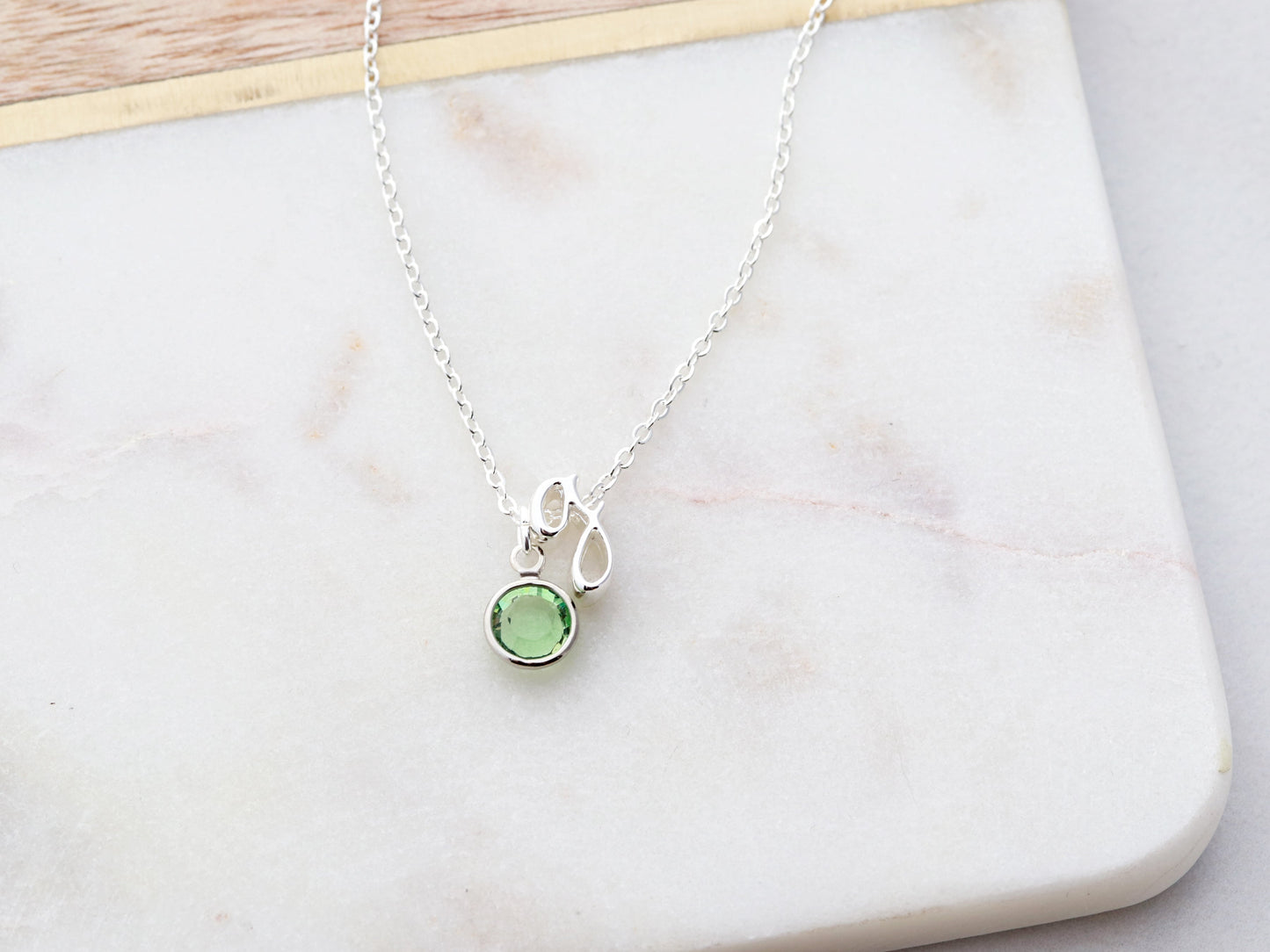 Initial and Birthstone Necklace