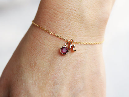 Initial and Birthstone Bracelet