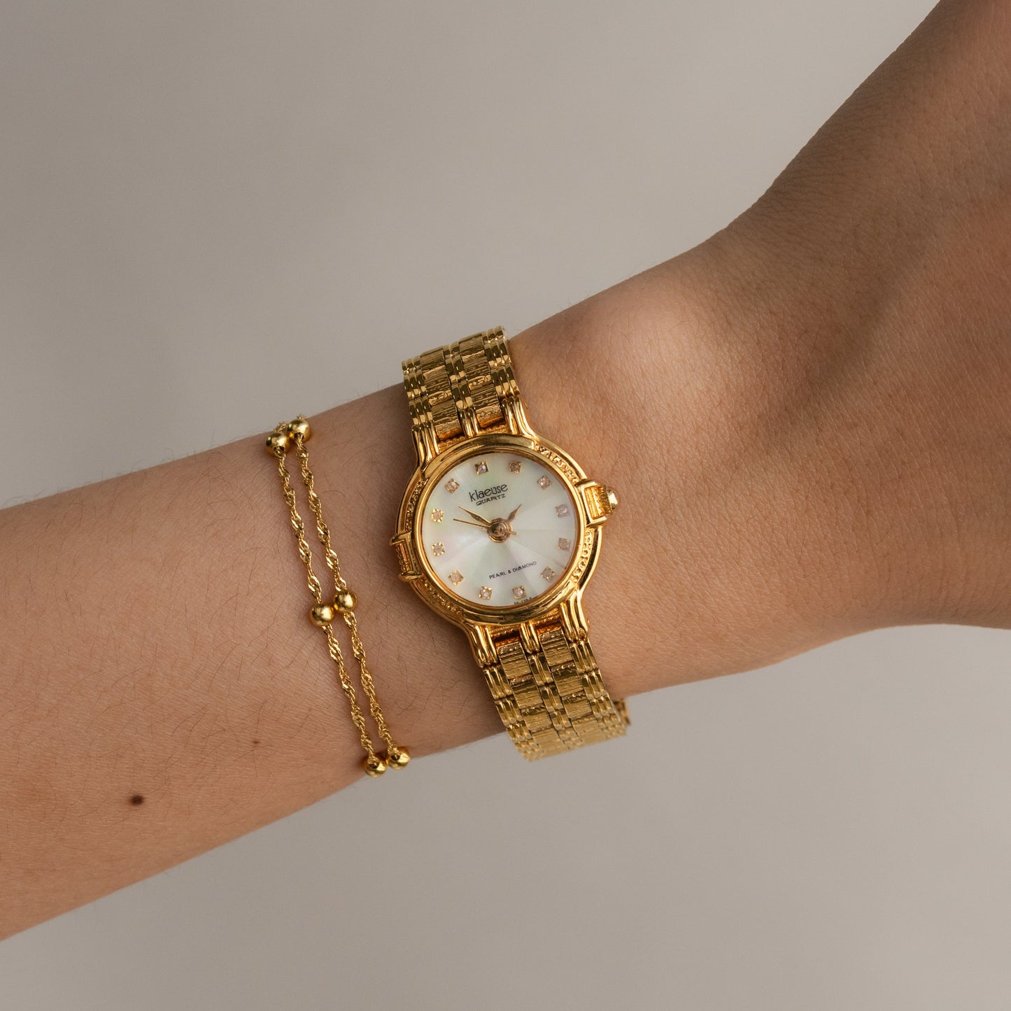 Vintage Klaeuse Pave Round Gold Watch