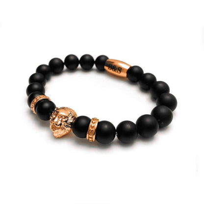 Rose Gold Lion & Black Stones Bracelet