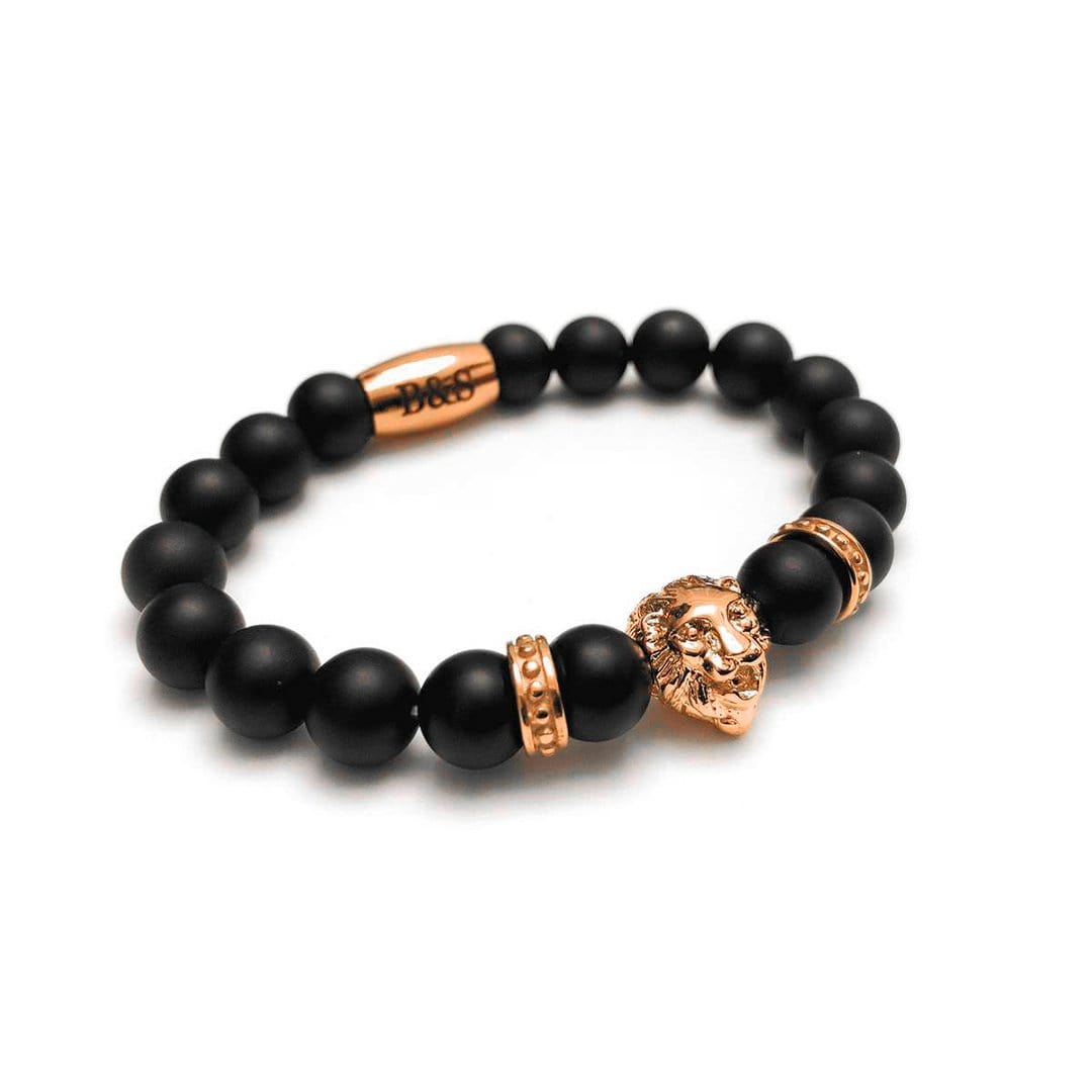 Rose Gold Lion & Black Stones Bracelet