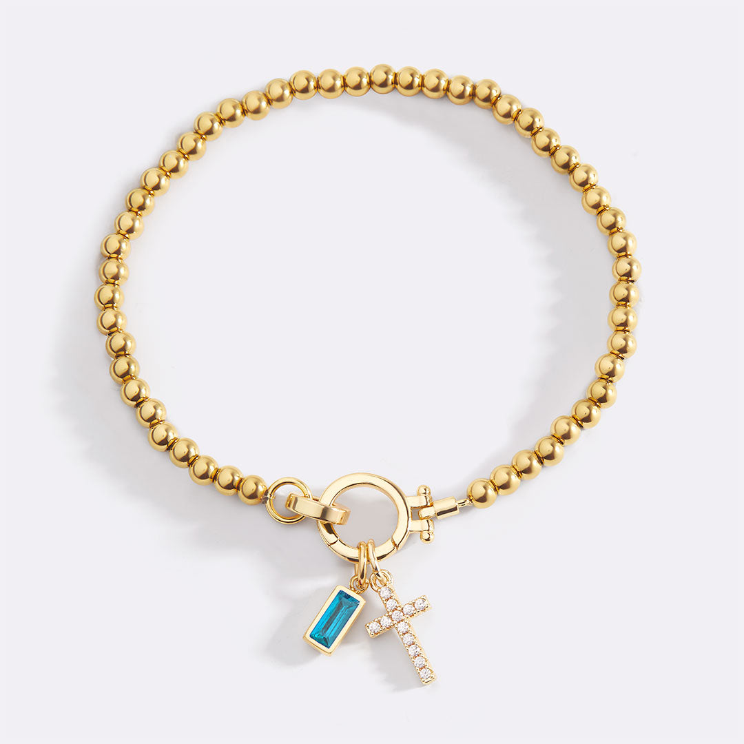 Birthstone Cross Charm Bracelet