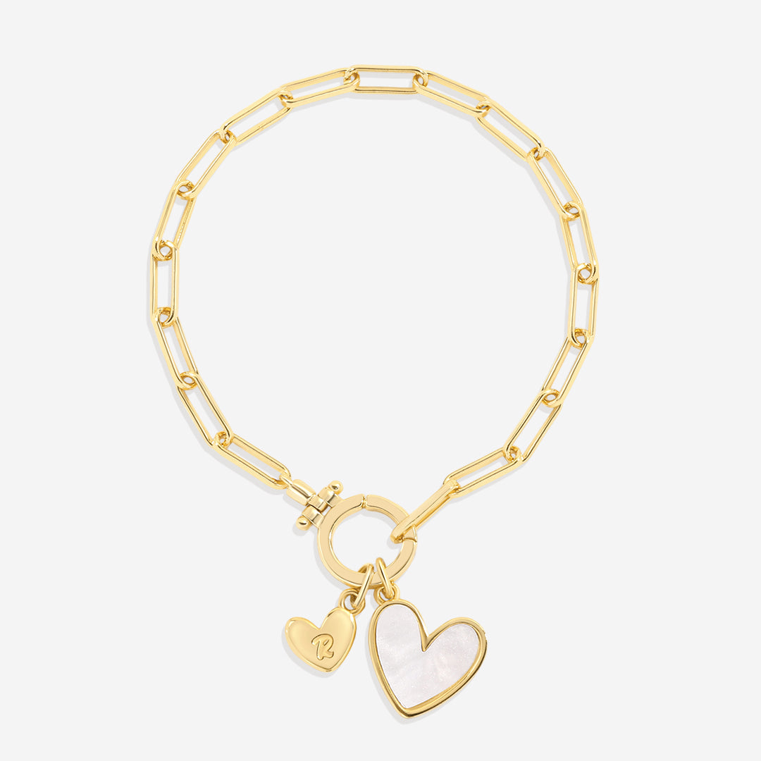 Mother Of Pearl Initial Heart Charm Bracelet