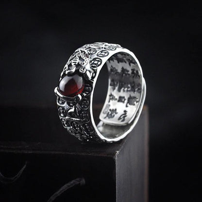 Natural Garnet Pixiu Ring - Feng Shui Wealth Ring