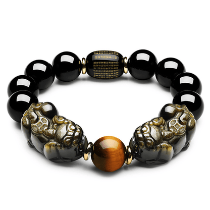 Natural Gold Obsidian Double Pixiu Bracelet