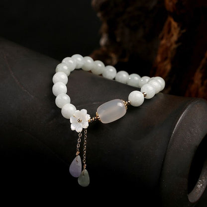 Natural Light Green Jade Bead Bracelet - Luck & Harmony