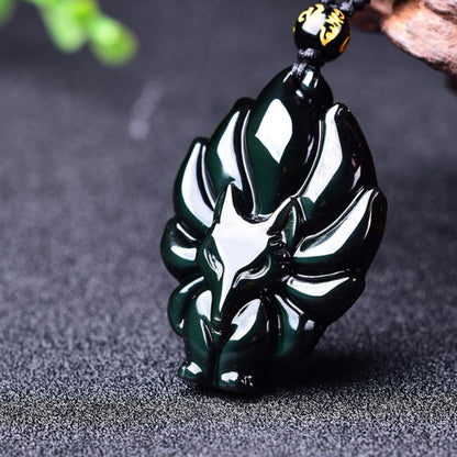 Nine-Tailed Fox Rainbow Obsidian Necklace - Love & Fidelity