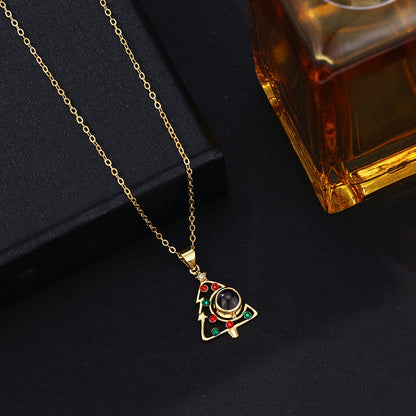 Personalized Hollow Christmas Tree Photo Pendant Necklace