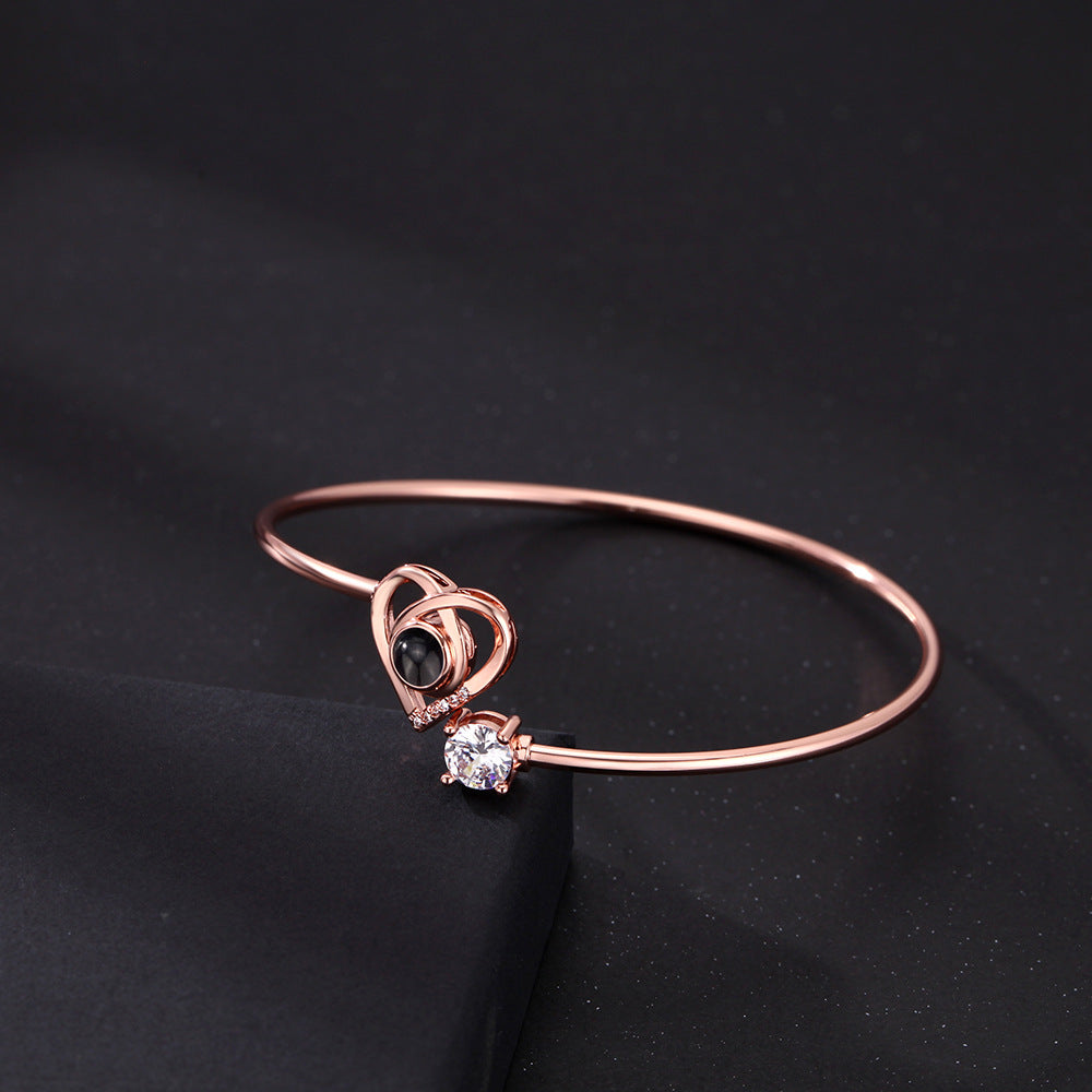 Personalized Heart Bangle Bracelet With Photo Inside