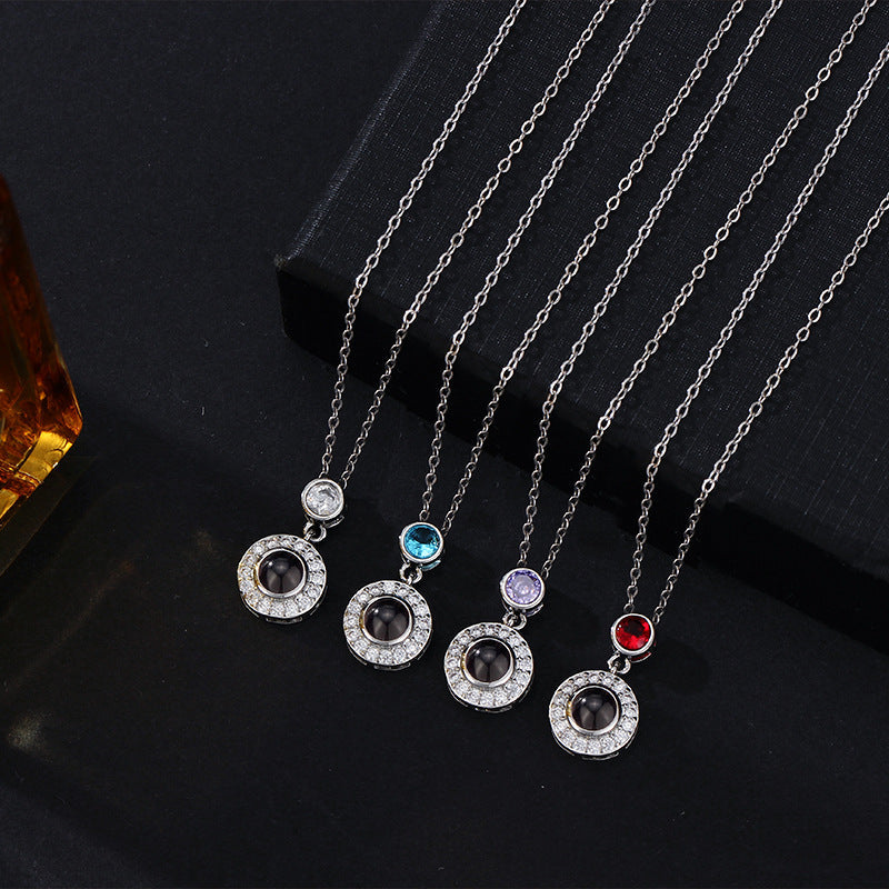 Shining Circle Photo Necklace With Birthstone