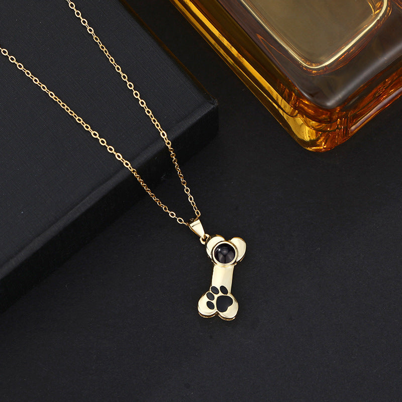 Cute Paw and Bone Photo Necklace