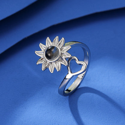 Sunflower & Heart Photo Ring