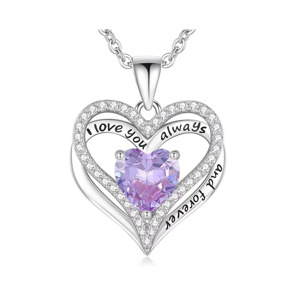 S925 Sterling Silver Double-Layer Necklace with Zodiac Birthstones, Fashionable and Versatile Pendant Necklace for Women, Timeless Heart