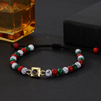 Personalized Square Pendant Colorful Beads Bracelet Christmas Gift