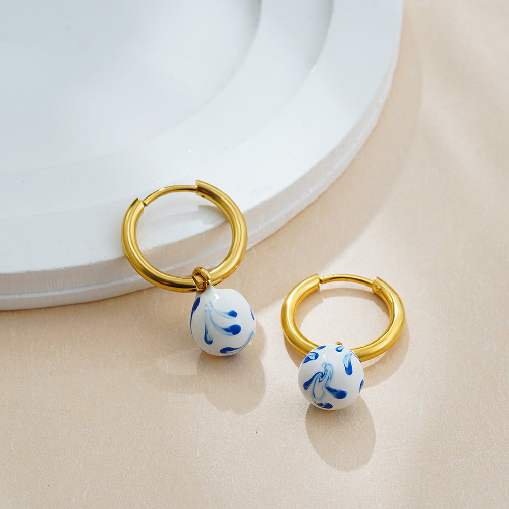 Gold Drop Earrings - Lainey Marble Blue