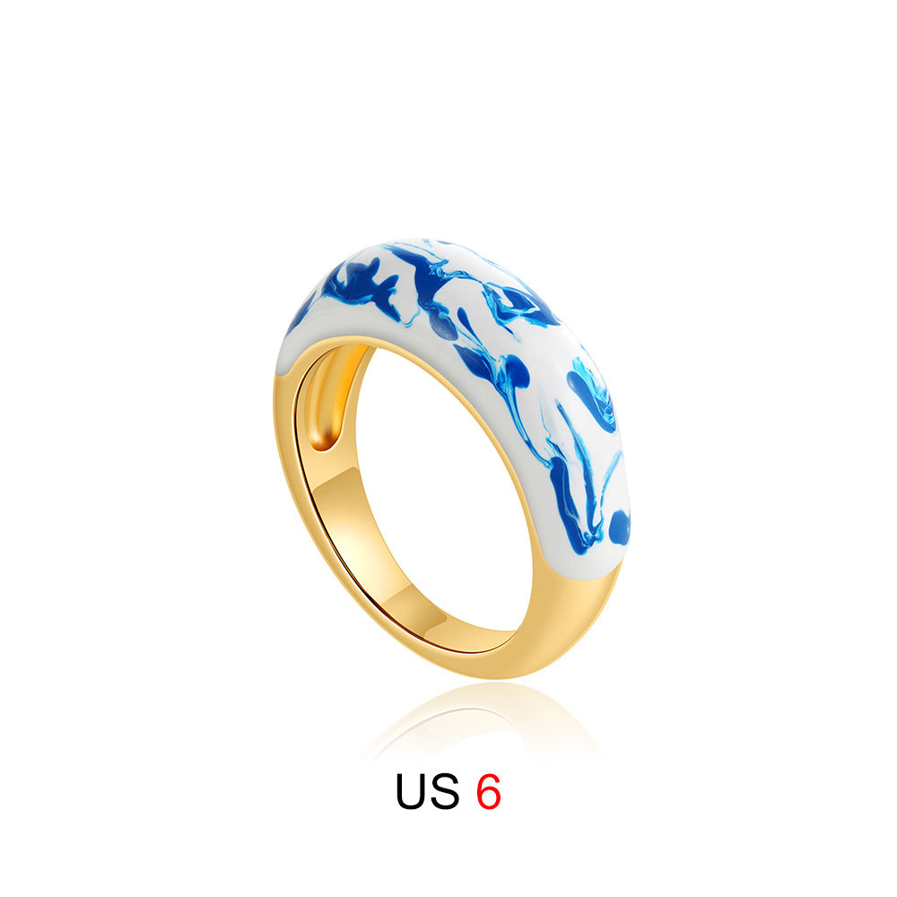 Enamel Ring - Wrenley Marble Blue