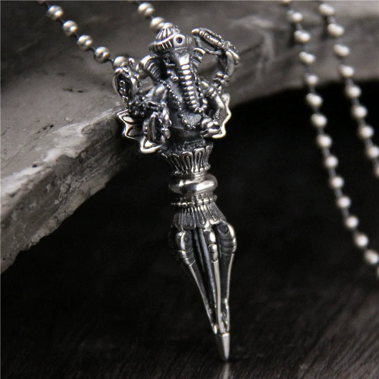 S925 Sterling Silver Personalized Necklace Pendant Elephant Trunk God of Wealth Vajra Pestle Pendant