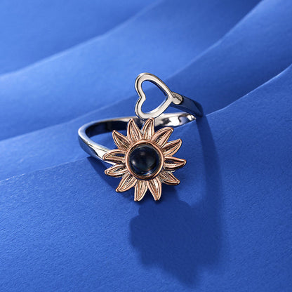 Sunflower & Heart Photo Ring