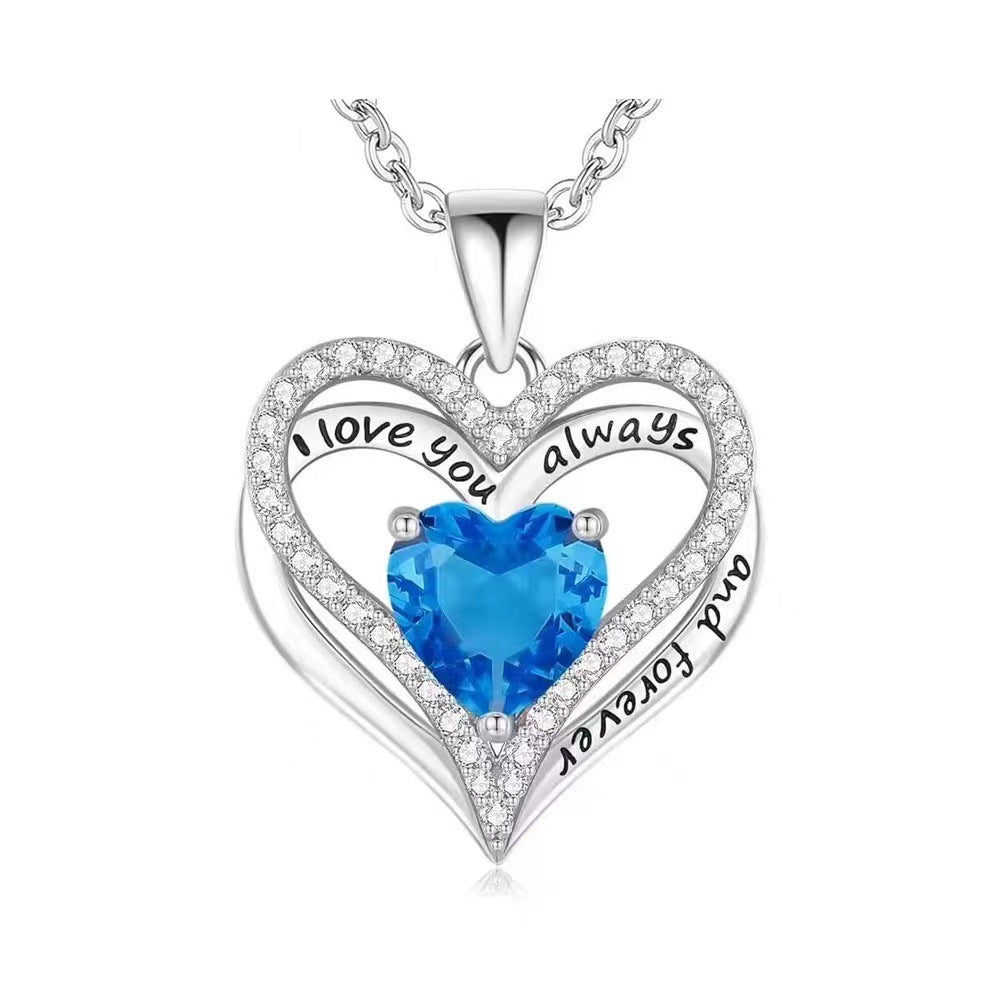 S925 Sterling Silver Double-Layer Necklace with Zodiac Birthstones, Fashionable and Versatile Pendant Necklace for Women, Timeless Heart