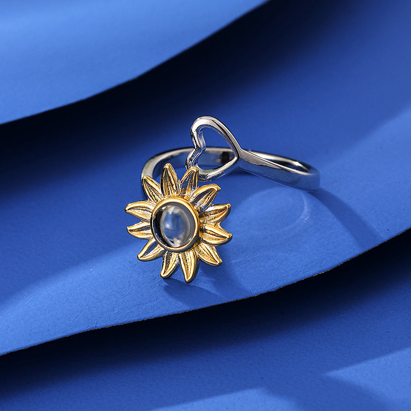 Sunflower & Heart Photo Ring