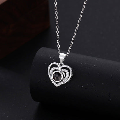 Custom Double Heart Necklace With Photo Inside