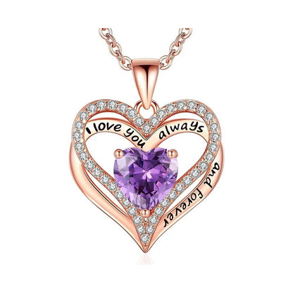 S925 Sterling Silver Double-Layer Necklace with Zodiac Birthstones, Fashionable and Versatile Pendant Necklace for Women, Timeless Heart