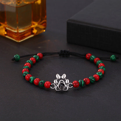 Custom Paw Print Pendant Colorful Beads Bracelet Special Christmas Gift