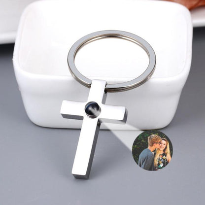 Personalized Cross Text Engraved Photo Keychain