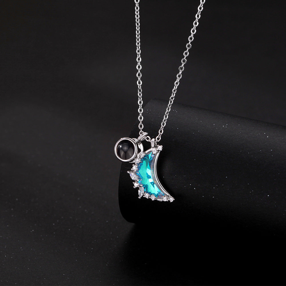 Blue Moon Necklace with Hidden Photo