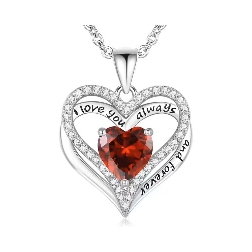 S925 Sterling Silver Double-Layer Necklace with Zodiac Birthstones, Fashionable and Versatile Pendant Necklace for Women, Timeless Heart