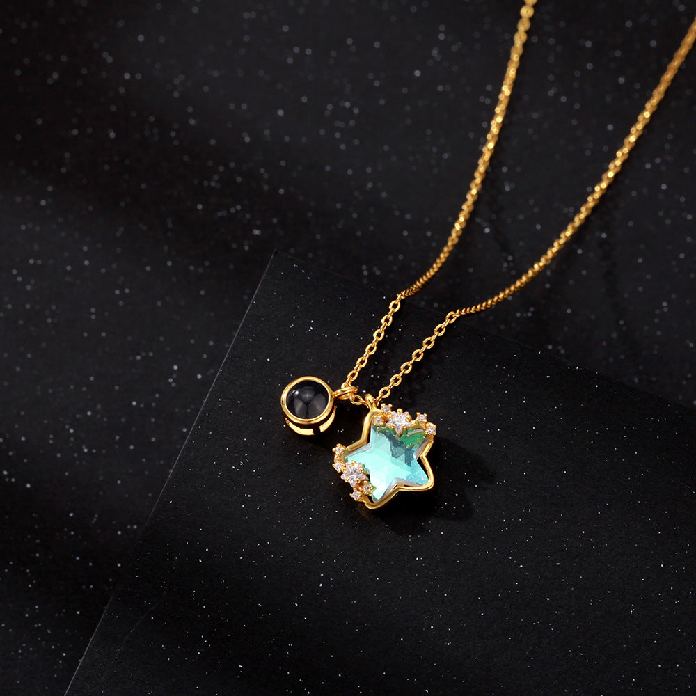 Blue Star Necklace with Hidden Photo