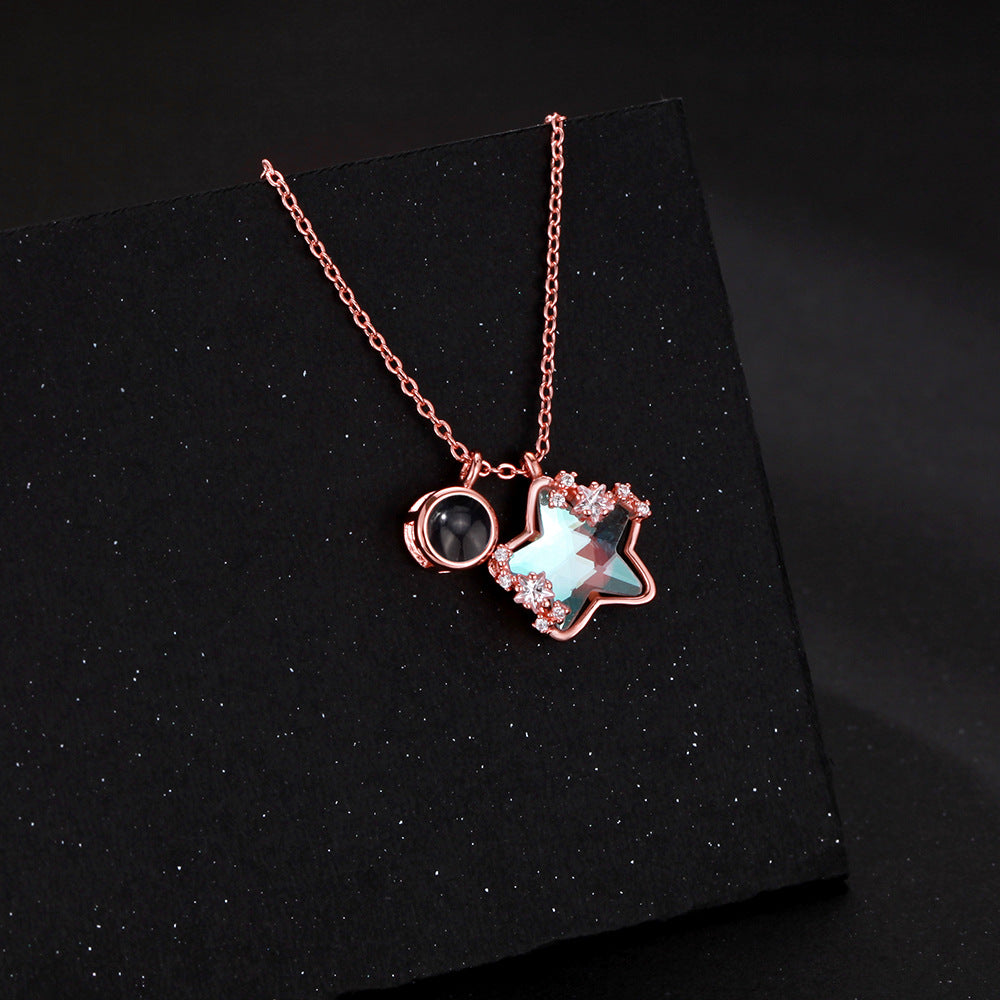 Blue Star Necklace with Hidden Photo