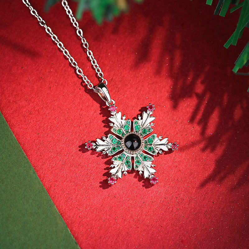 Personalized Christmas Snowflake Pendant Photo Projection Necklace