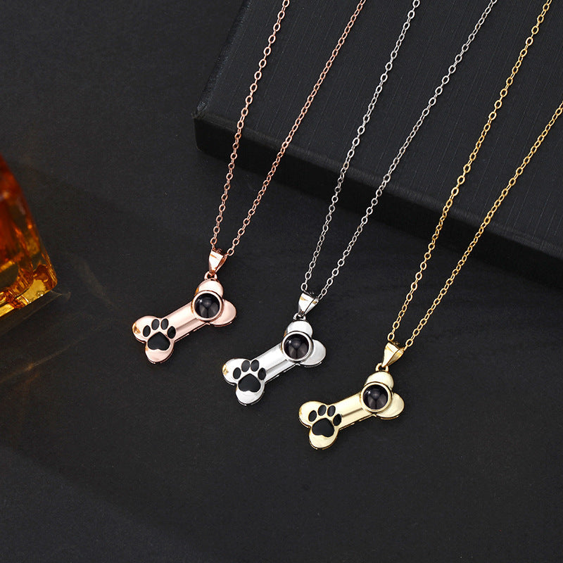 Cute Paw and Bone Photo Necklace