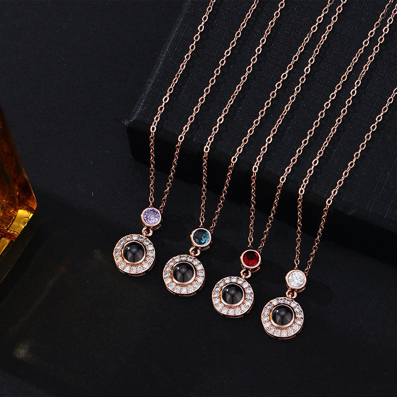 Shining Circle Photo Necklace With Birthstone