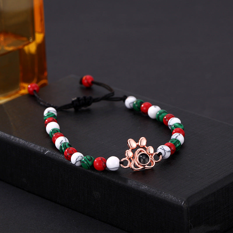 Custom Paw Print Pendant Colorful Beads Bracelet Special Christmas Gift