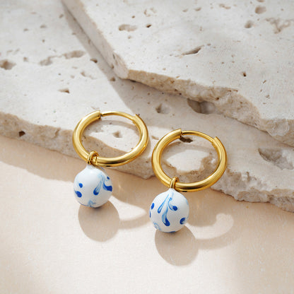 Gold Drop Earrings - Lainey Marble Blue