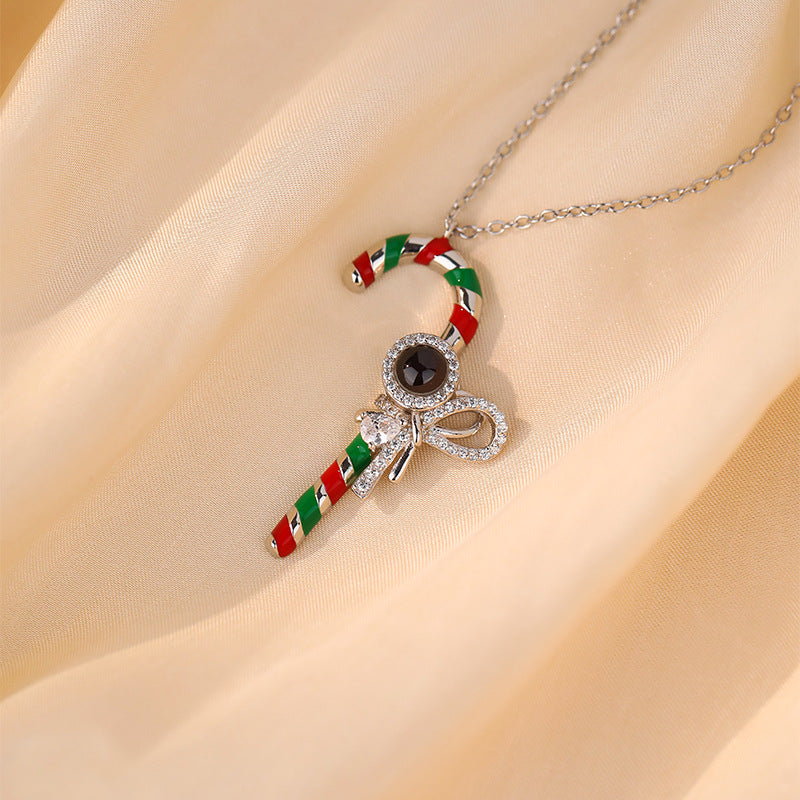 Personalized Christmas Gift Candy Cane Pendant Necklace With Photo Inside