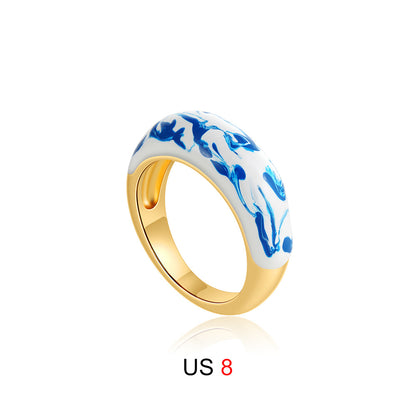 Enamel Ring - Wrenley Marble Blue