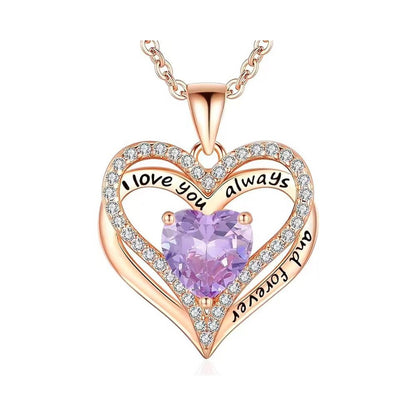 S925 Sterling Silver Double-Layer Necklace with Zodiac Birthstones, Fashionable and Versatile Pendant Necklace for Women, Timeless Heart