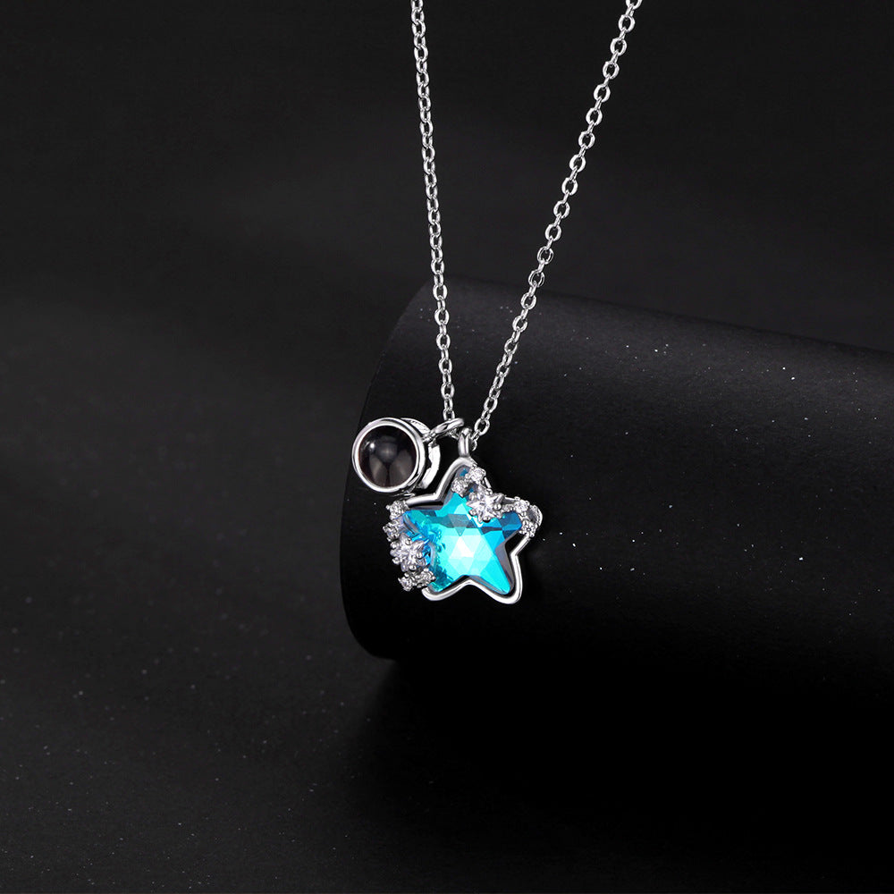 Blue Star Necklace with Hidden Photo