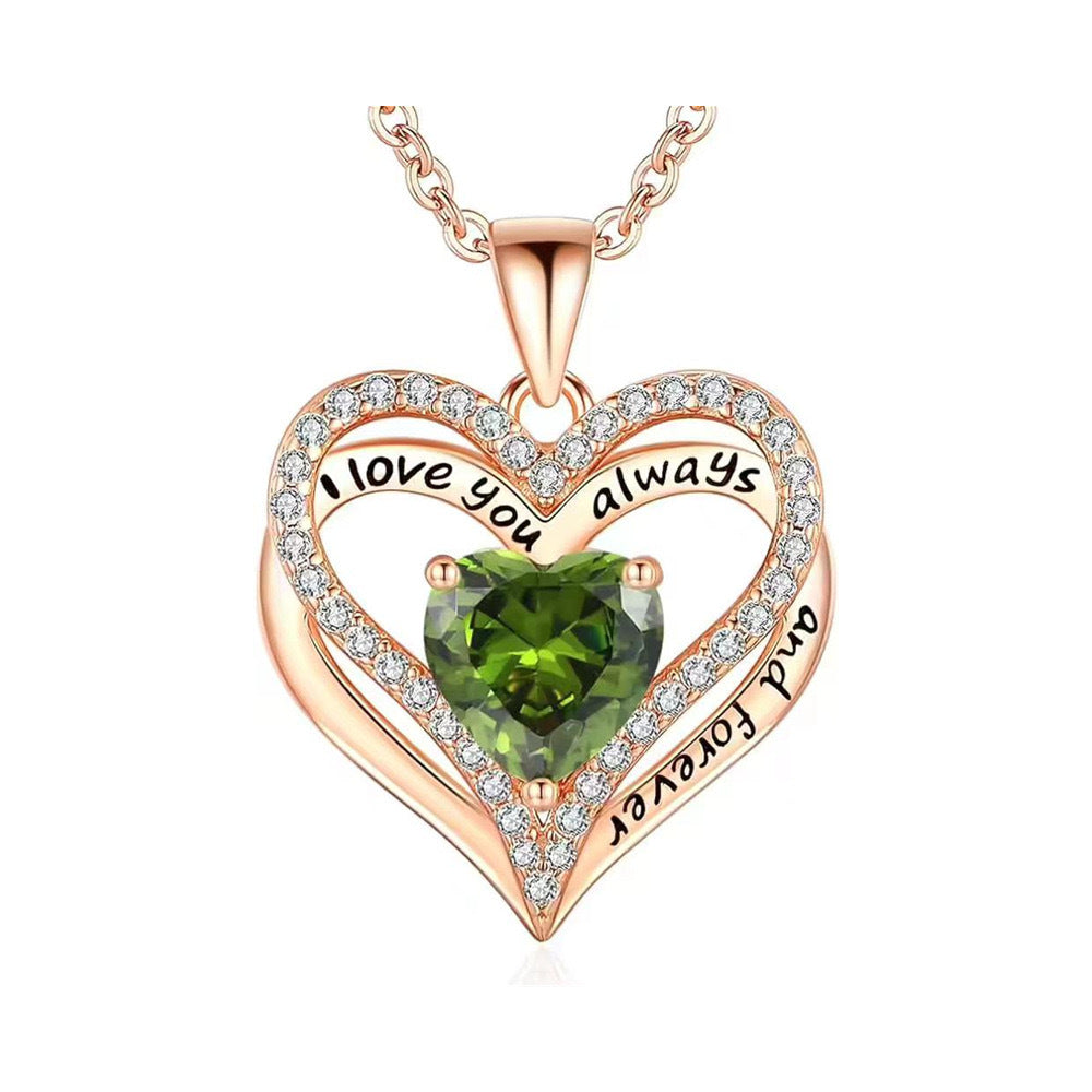 S925 Sterling Silver Double-Layer Necklace with Zodiac Birthstones, Fashionable and Versatile Pendant Necklace for Women, Timeless Heart