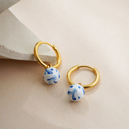 Gold Drop Earrings - Lainey Marble Blue