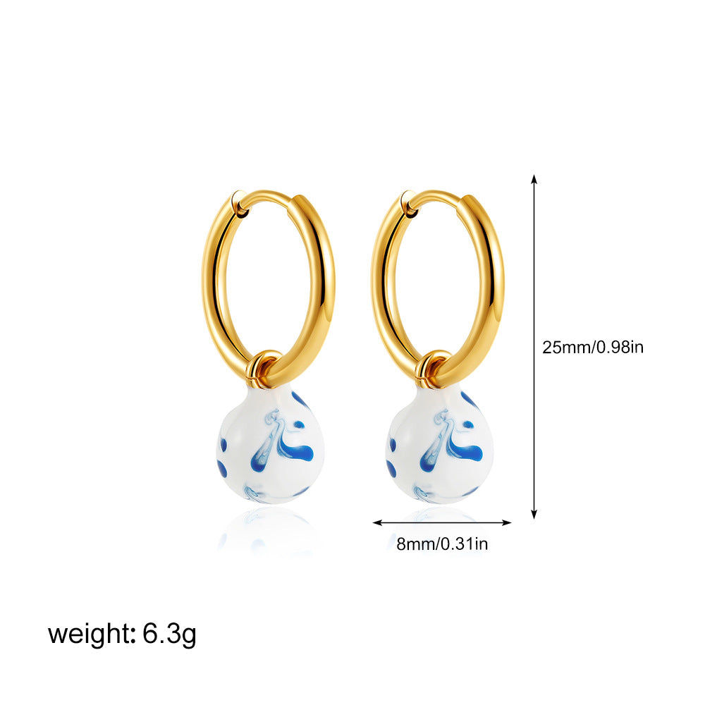 Gold Drop Earrings - Lainey Marble Blue