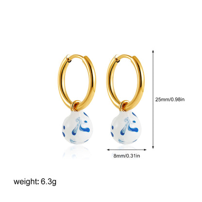 Gold Drop Earrings - Lainey Marble Blue