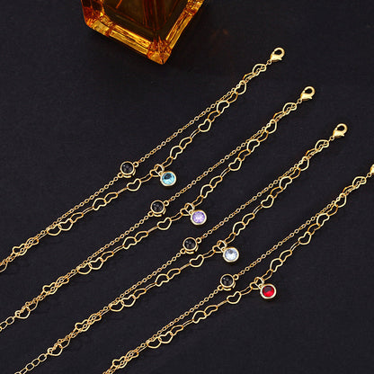 Personalized Photo Heart Chain Bracelet With  Birthstone