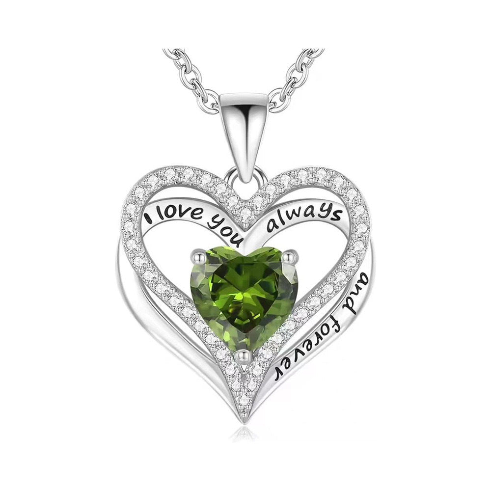 S925 Sterling Silver Double-Layer Necklace with Zodiac Birthstones, Fashionable and Versatile Pendant Necklace for Women, Timeless Heart