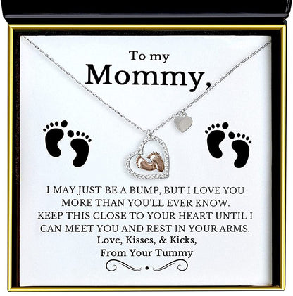 "To My Mommy" Baby Feet Heart Pendant Necklace