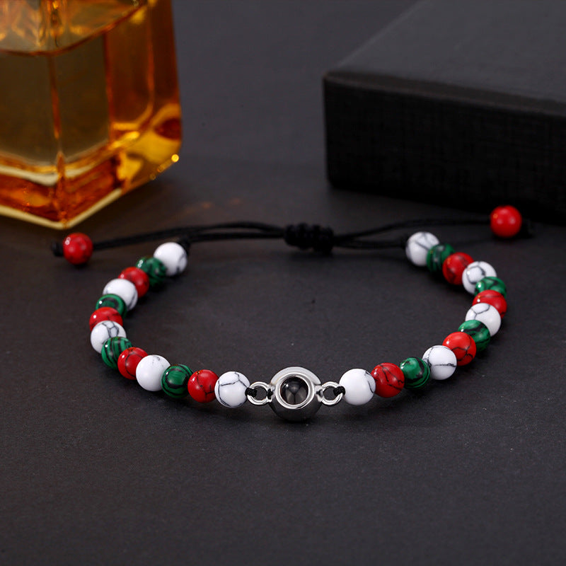 Custom Round Pendant Colorful Beads Bracelet Special Christmas Gift